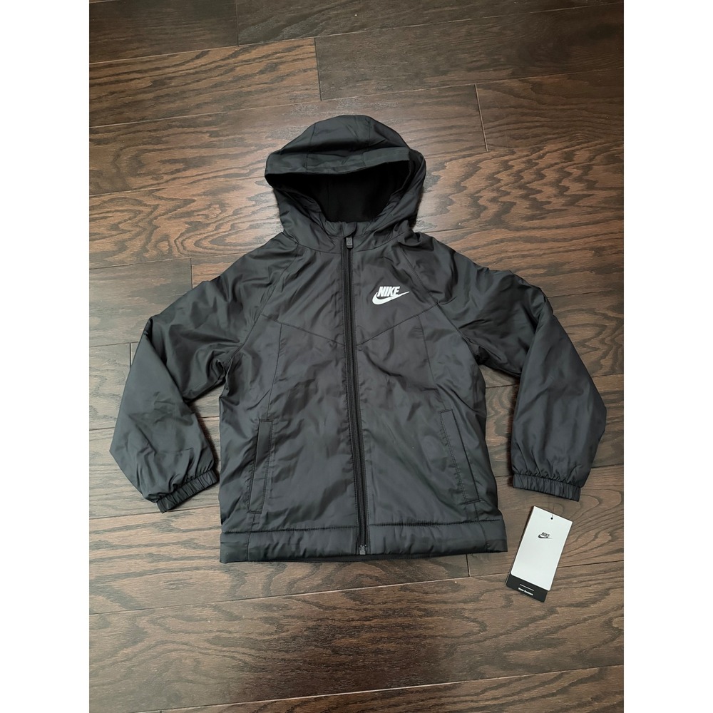 Nike Kids Black Fleece Lined Hooded Windrunner Jacket 86H020-F66 Size 7